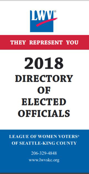 Cover image of "They Represent You," the 2018 Directory of Elected Officials, published by the League of Women Voters of Seattle-King County