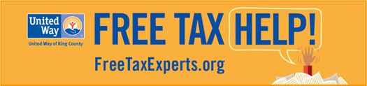 banner ad for United Way of King County's Free Tax Help campaign with URL Free Tax Experts dot org.
