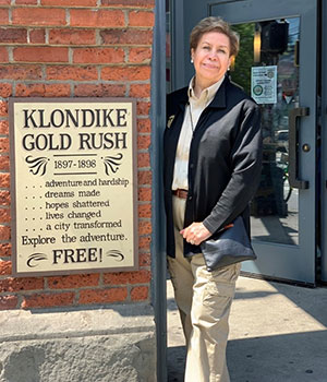 Maria at the entrance to Klondike