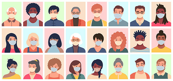 illustration of 24 people wearing different masks