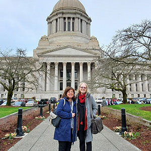 Barb Williams (right) and ADS Case Management Program director Theresa Tanoury visited the State Capitol last winter.