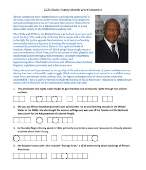 An image of the 2023 Black History Month world scramble featuring a picture of the late congressman John Lewis.
