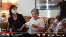A screenshot of a video featuring caregivers Sun-Hee and Yunhee and their mother.