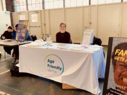 Age Friendly Seattle staff promoted upcoming events, including upcoming Civic Coffees.
