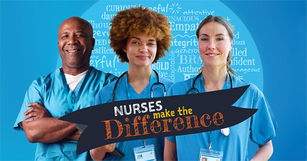 National Nurses Week images features three nurses and the text: Nurses make the difference.