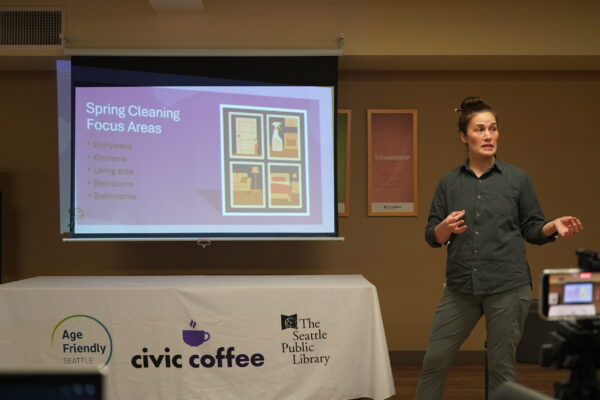 Speaker Janene Pastor shares insights into decluttering and autumn cleaning during November's Civic Coffee