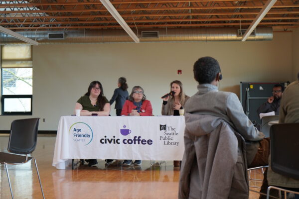 Moderators and panelists talk about chronic disease management at the most recent Civic Coffee event